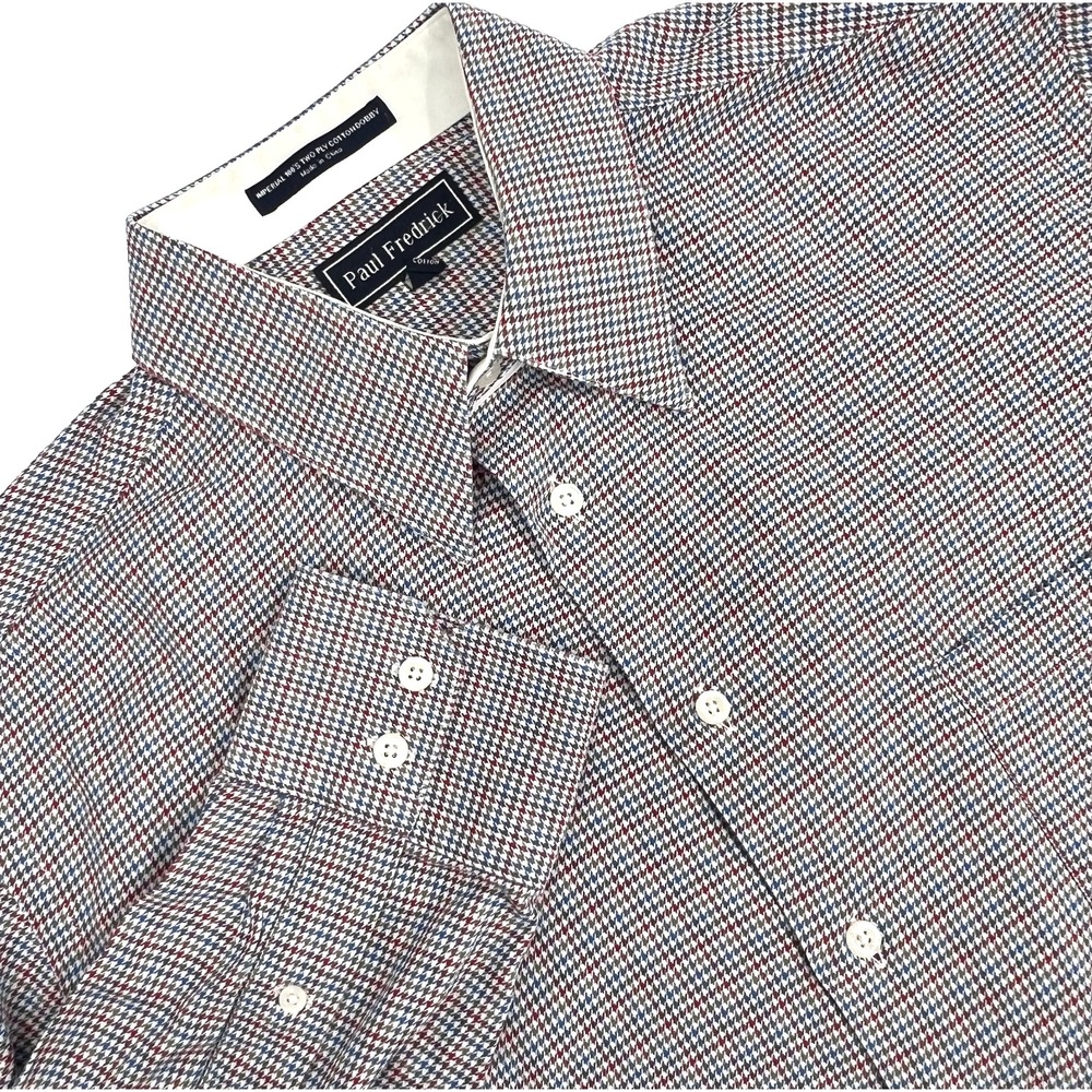 PAUL FREDRICK Men's 16-1/2/37 Imperial 100s 2-Ply Cotton Dobby Button-Up Shirt